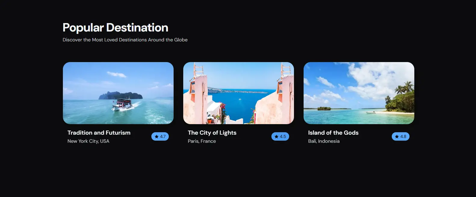 Beyond Travels destination gallery UI